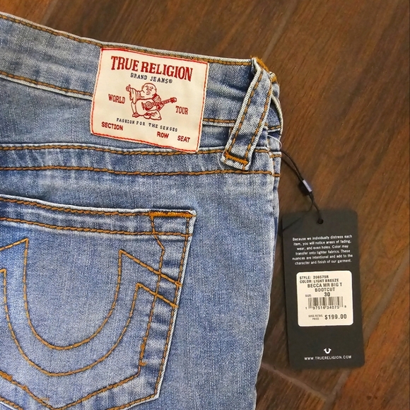 True Religion Becca Mid Rise Big T Bootcut Women's 30 Light Breeze - Picture 2 of 4